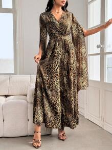 Modelyn Chiffon Long Sleeve Leopard Print Elegant Dress - Multicolor - View 6