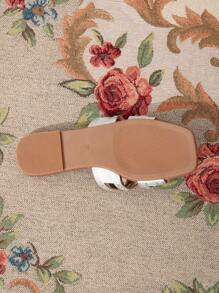 CUCCOO TILAWA Square Toe Contrast Color Woven Metal Pattern Women's Flat Sandals, Glamorous Sexy Elegant Fashion Outdoor Ladies Slides - Silver - View 10