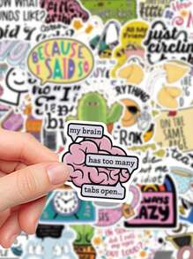 SHEIN 50pcs Funny Sarcastic Stickers Waterproof Cartoon Gifts For Journal Scrapbook Water Bottles Laptop Bumper Water Bottles Computer Phone And Decals