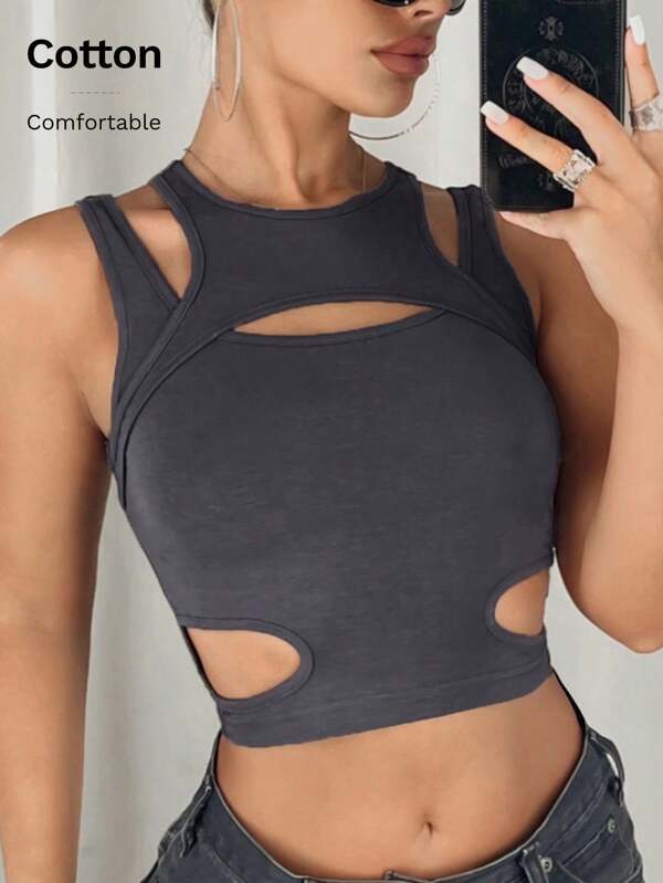 SHEIN ICON Tank Top im Y2K-Stil mit Cut-out einfarbig
