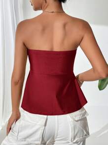 SHEIN Privé Elegant Commuter Minimalist Solid Color Bandeau Top - Burgundy - View 2