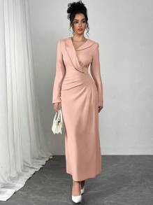 Modelyn Französischer Stil asymmetrisches Design mit geraffter Taille, plissierter Schlitzrock