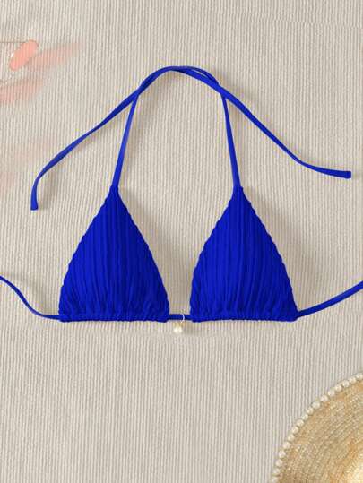 SHEIN Swim 女士简约珍珠吊坠挂脖比基尼上衣