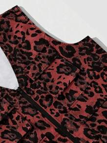 ROMWE MEN Street Life Men's Leopard Print V-Neck Multi-Pocket Zipper Closure Vest - Red - View 7