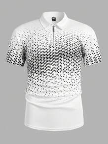 Manfinity Sport Corelite Camisa polo casual con cremallera y estampado geométrico de manga corta para hombres