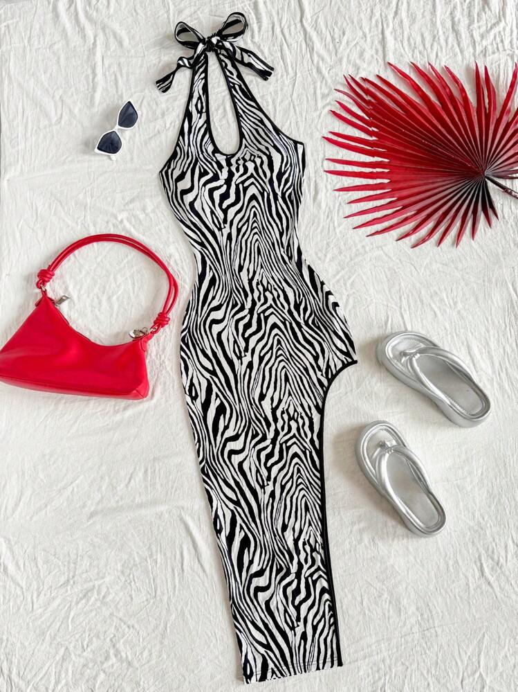 red and white zebra print dress Zebra-print tinsel minidress in red - JW Anderson