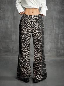 SHEIN EZwear Pantaloni a zampa di donna con stampa leopardata in stile streetwear estivo, western, grunge e da cowgirl - Multicolore - Visualizzare 5