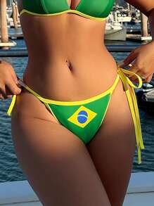 SHEIN Beach Summer Women Bottoms With Drawstring & National Flag Print - Green - View 7