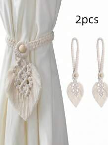 SHEIN 2 件装叶形窗帘绑带，现代布艺窗帘绑带，适合家庭使用 - 米色 - 查看 2