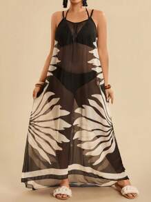 Travachic Plus Size Holiday Casual Tropical Beach Lightweight Sleeveless Loose Flowing Long Beach Cover Up Dress, Print Country Concert Outfit, Holiday Clothes, Vacation Outfits Woman, Festival - Multicolor - View 6