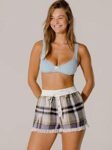 Aralina Cozy Button-Front Ruffle Hem Contrast Flannel Boxer Shorts - Dusty Purple - View 7