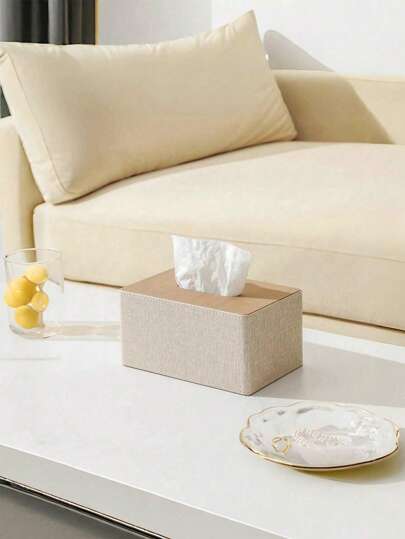 1pc Luxury Beige Wooden Tissue Box Cover, European Style Square Tissue Holder Case For Home, Dining, Hotel With Leather Cover, Modern Simple Design For Office, Commercial Use Valentine's Day, Valentines Wedding, Birthday, Storage, Storage Box, Organiser, Organizer, Organization And Storage, Room Decor, Storage Organizer, Tissue Box, Bedroom, Home, Desk Organiser, Home Decor,Back To School