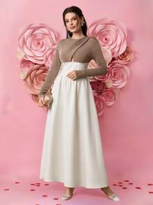 Modelyn Women's  Elegant Party Patchwork Color Cross Fit Long Sleeve Dress, Spring, Valentine's Day  Old Money  Festival   Modest   Sundress