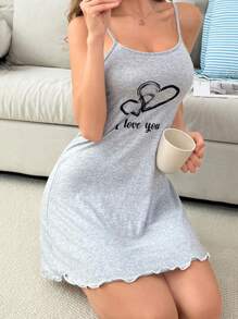 SHEIN Women's Casual Heart And Letter Print Camisole Nightdress - Multicolor - View 3