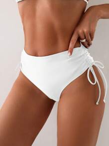 SHEIN Swim 纯色抽绳腰裤，适合海滩、夏季 - 白色 - 查看 1