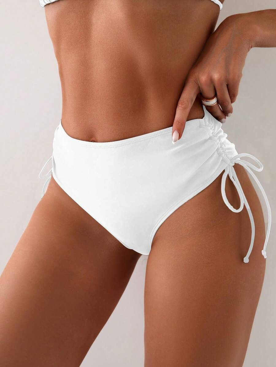 SHEIN Swim 纯色抽绳腰裤，适合海滩、夏季 - 白色 - 查看 1