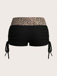 SHEIN ICON Pantaloni scurți de vară pentru femei, cu talie joasă, cu imprimeu leopard, cu șnur lateral, casual, pentru ținuta de zi cu zi - Multicolor - Vizualizare 4