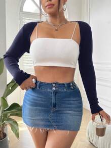 SHEIN EZwear Plus Size Sexy Minimalist Solid Color Lightweight Fitted Cropped Cardigan - Navy Blue - View 1