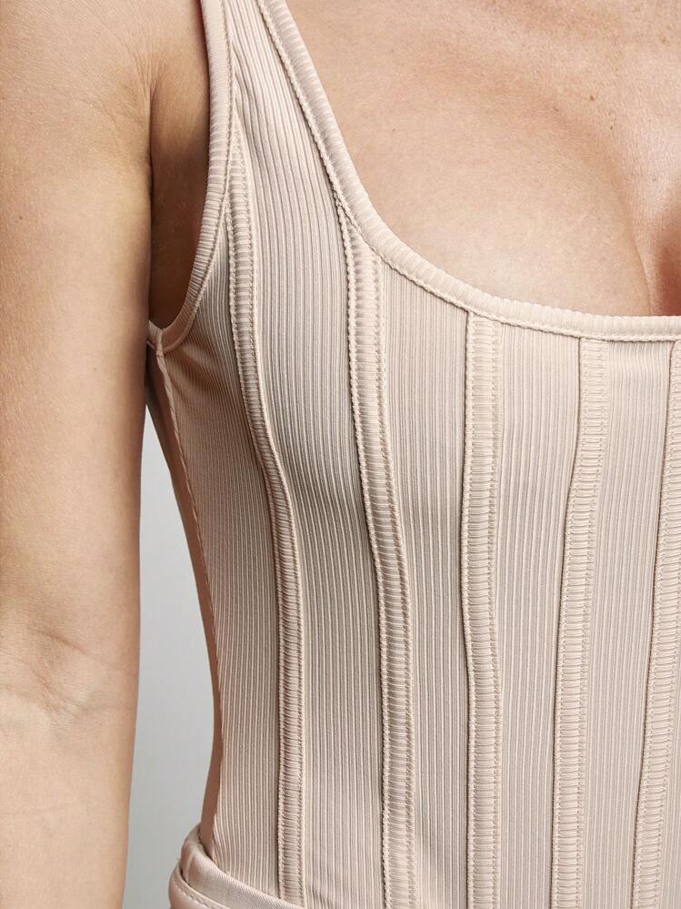 COSMINA Women's Solid Color Sleeveless Bodysuit, Elegant For Occasion - Cream - View 3