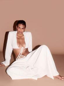 KIZN Wide Leg Resort Palazzo Pants Lightweight Flow Summer Beach Wedding Guest Party Casual Evening Pants With Drawstring Elastic Waist Lounge Pants - White - View 7