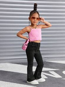 SHEIN 年轻女孩 Y2K 休闲牛仔裤，内衬更保暖，年轻女孩秋冬装，酷炫服装/女孩感恩节服装