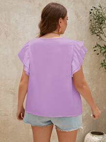 SHEIN Clasi Camisa de manga corta de unicolor para vacaciones de talla grande - Púrpura malva - Ver 2