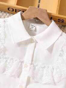 SHEIN Blusa con ribete de encaje talla grande para niña, adorable y fresca