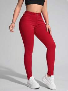 SHEIN Essnce Women's Pocket Slim Fit Casual Versatile Denim Jeans