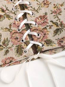 Sweetra 花卉印花露背交叉抹胸上衣 Y2K - 咖啡棕 - 查看 3