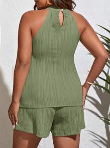 SHEIN VCAY 2pcs/Set Plus Size Sleeveless Solid Color Top And Shorts Set, Minimalist & Fashionable, Suitable For Summer,Holiday Outfits
