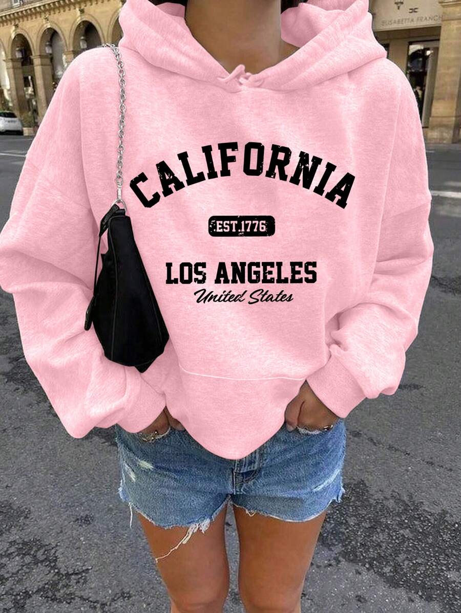 INAWLY Women's Letter Print Drop Shoulder Casual Loose Hoodie Sweatshirt,Graduation,Teacher,Back To School Pullover Fall - Pink - View 1