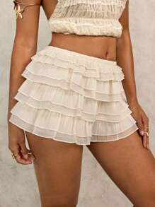Swim Glamine Ruffled Cover-Up Top & Shorts, Simple & Fashionable, Suitable For Summer