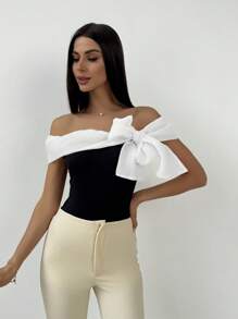 Firerie Women's Sleeveless Color Block Off Shoulder Bodysuit - White - View 4