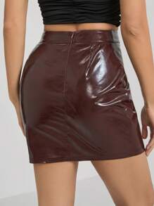 SHEIN Tall High Waist Plain Color Slit Skirt, Office/Commuting Style