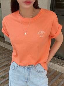 DAZY Letter Graphic Drop Shoulder Tee Preppy Tops