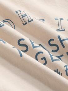 DAZY Letter Graphic Contrast Binding Tee - Beige - View 3