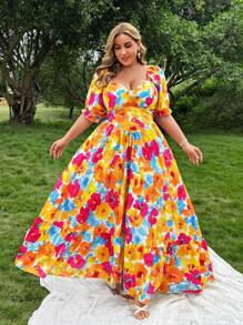 Flirla Váy xòe in hoa tay bồng cỡ lớn - Nhiều màu - Xem 4