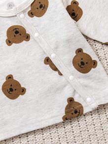 SHEIN 3 件套新生儿婴儿男女款蛇皮印花长袖衬衫和连脚裤配帽子冬季服装 - 淺灰色 - 查看 7