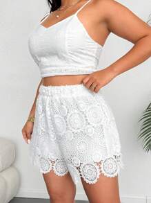 Flirla Summer Romantic Holiday Lace Anti-Chafing Straight Leg Super Short Shorts - White - View 4