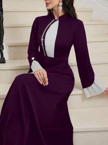 Al Najma Robe de femme tissée style arabe en patchwork noir et blanc, élégante robe style ligne A arabe pour soirée, invité de mariage ou anniversaire, sobre