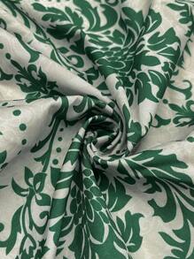 SHEIN Clasi Plus Size Vacation Casual Solid Color Stand Collar Tank Top & Allover Print Skirt 2pcs Set - Green - View 6