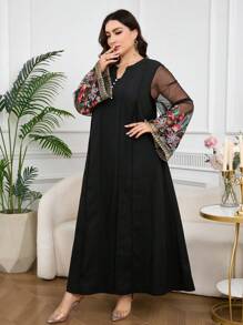 Al Najma Váy lưới thêu hoa cỡ lớn cho nữ, tay dài thanh lịch - Nhiều màu - Xem 5