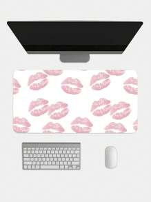 ROMWE Kawaii Fashionable Pink Lip Print Pattern White Base Anti-Slip Waterproof Thick Mouse Pad - Multicolor - View 2
