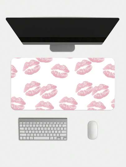 Kawaii Fashionable Pink Lip Print Pattern White Base Anti-Slip Waterproof Thick Mouse Pad