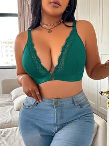 Front Closure, Push-Up, Lash Lace, Comfortable Lace Patchwork Plus Size Bras & Wire-Free Bras