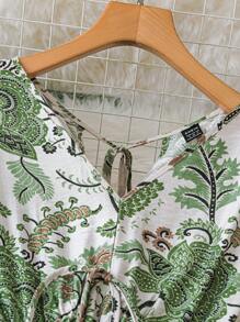 Seusyu 女士优雅全印花蝙蝠翼长裙 - 綠色 - 查看 4