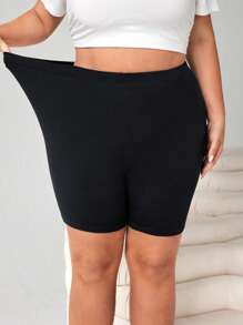 SHEIN CURVE+ Bộ 2 quần legging màu trơn thường ngày cỡ lớn cho nữ, thích hợp cho mùa hè - Đen và trắng - Xem 5