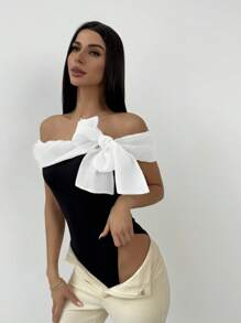 Firerie Women's Sleeveless Color Block Off Shoulder Bodysuit - White - View 3