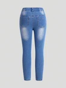 Tween Girls' Distressed Denim Jeggings, Fashionable And Versatile Snug Fit Jeans - Medium Wash - View 2