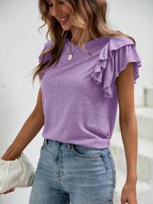 SHEIN Clasi Casual Solid Color Double Layer Cap Sleeve T-Shirt
